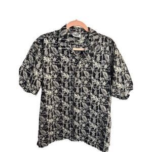 FAVANT Unisex Lg Black & White Hawaiian Pineapple Print Short‎ Sleeve Shirt EUC